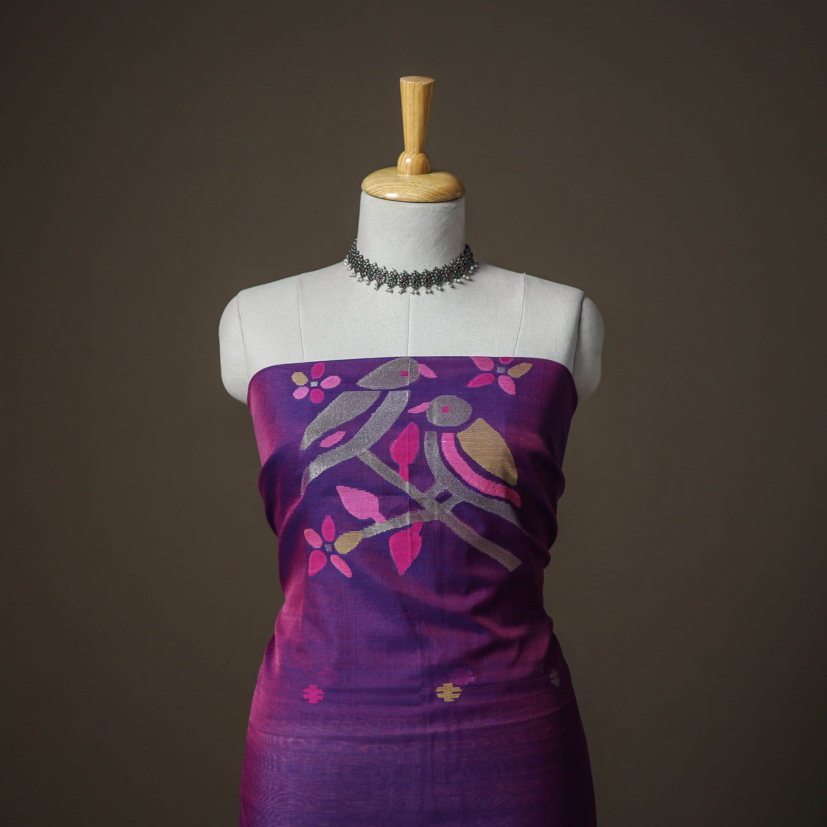 Purple - jamdani pure handloom muslin unstitched dress