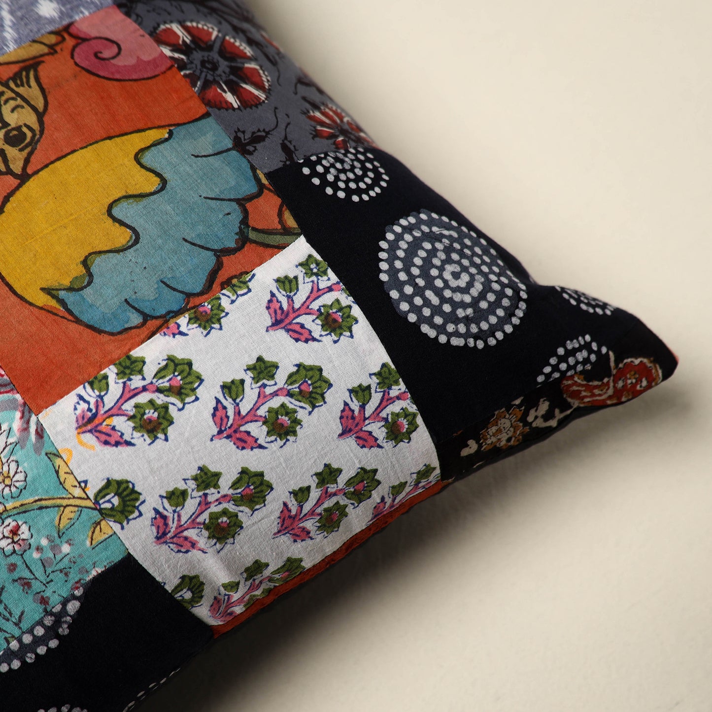 Multicolor Handcrafted Cotton Patchwork Cushion Cover