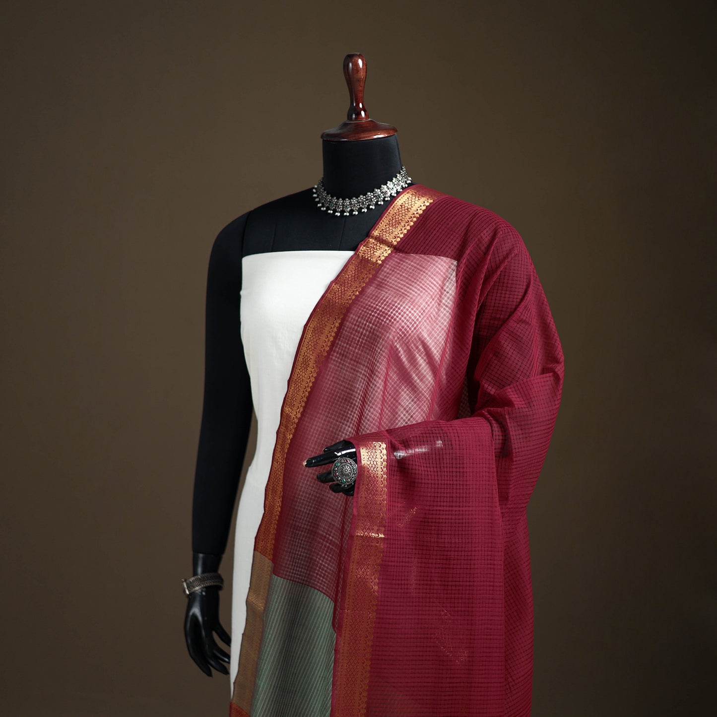 Pure Handloom Cotton Nizam Zari Border Mangalagiri Dupatta 09