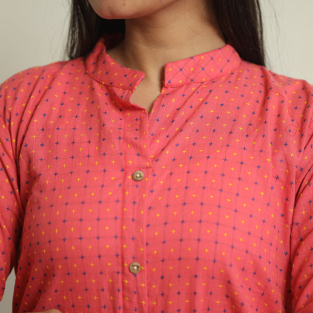 Pink - Jacquard Weave Cotton A-Line Kurta 08