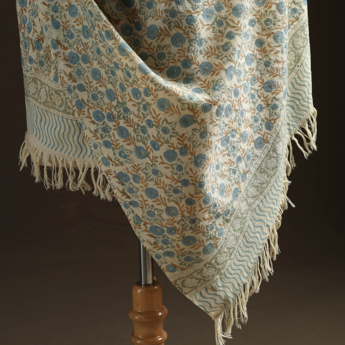 Floral Sanganeri Print Pure Merino Wool Handwoven Shawl 73