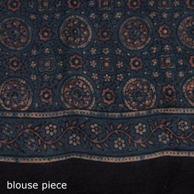 Handwoven Merino Wool Natural Dyed Hand Block Print Ajrakh Saree 07