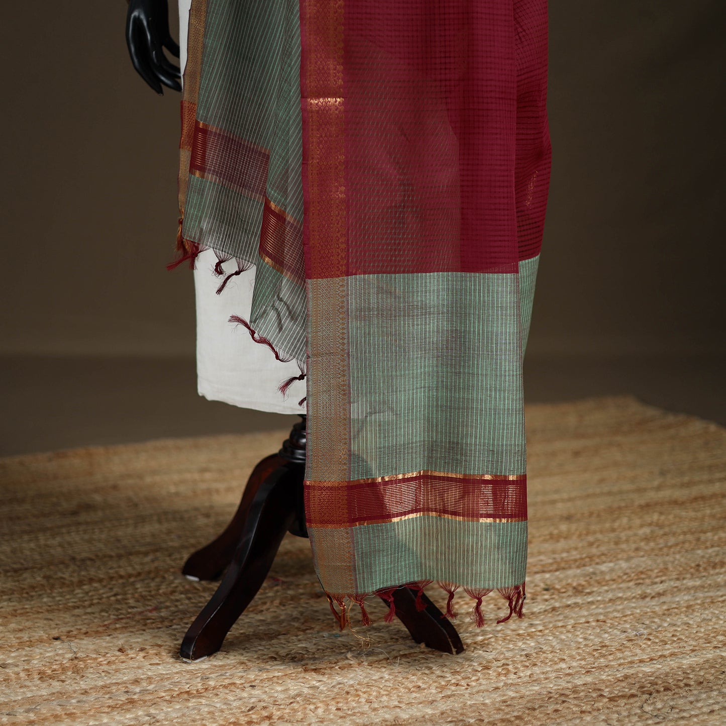 Pure Handloom Cotton Nizam Zari Border Mangalagiri Dupatta 09