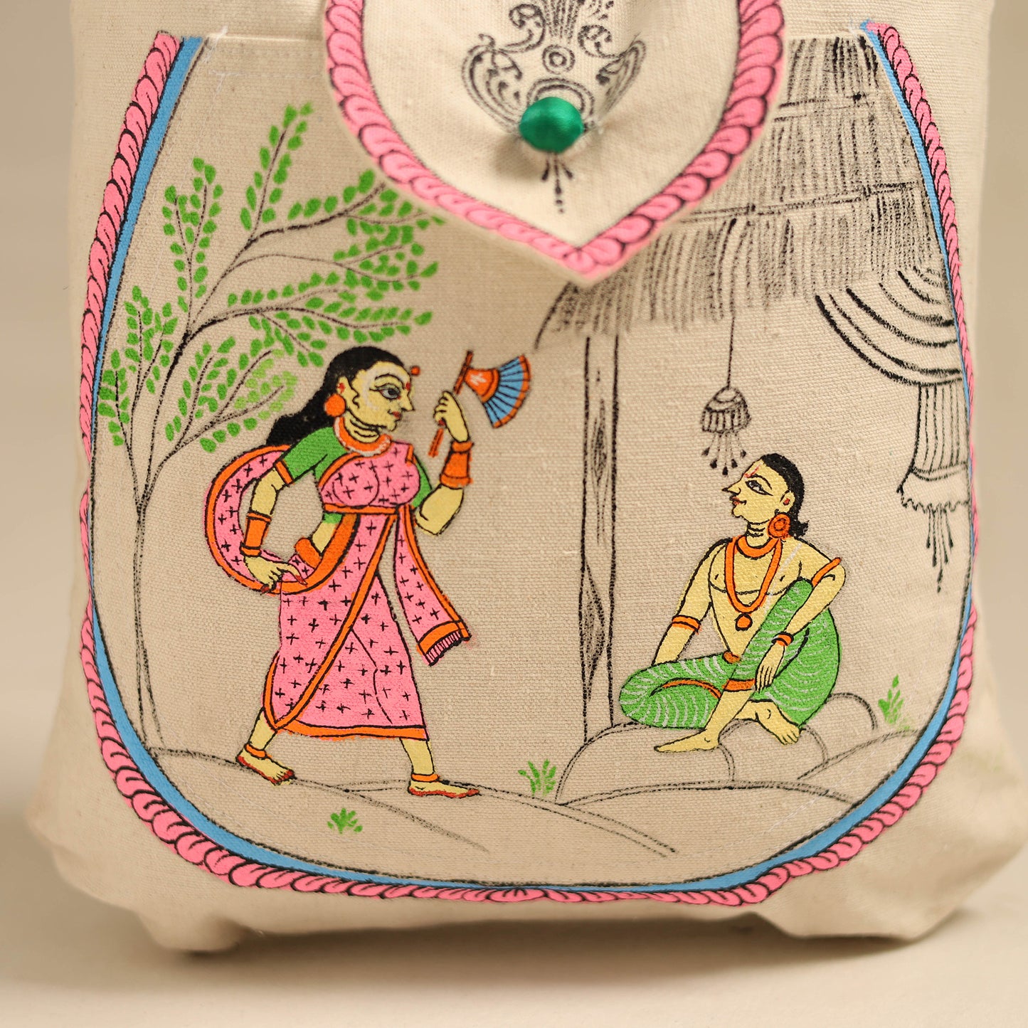 Beige - Pattachitra Handpainted Shoulder Bag from Odisha 28