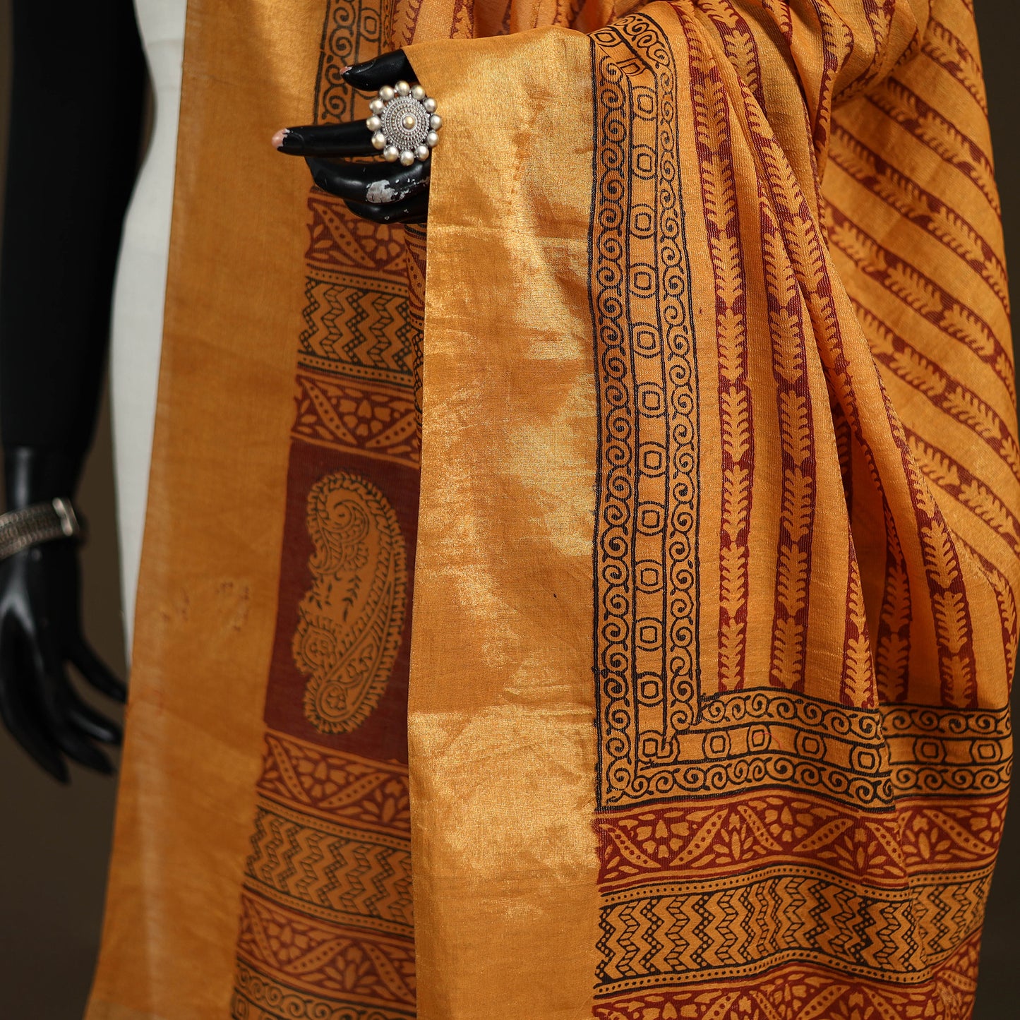 Bagh Hand Block Print Natural Dyed Tissue Zari Chanderi Silk Dupatta 11