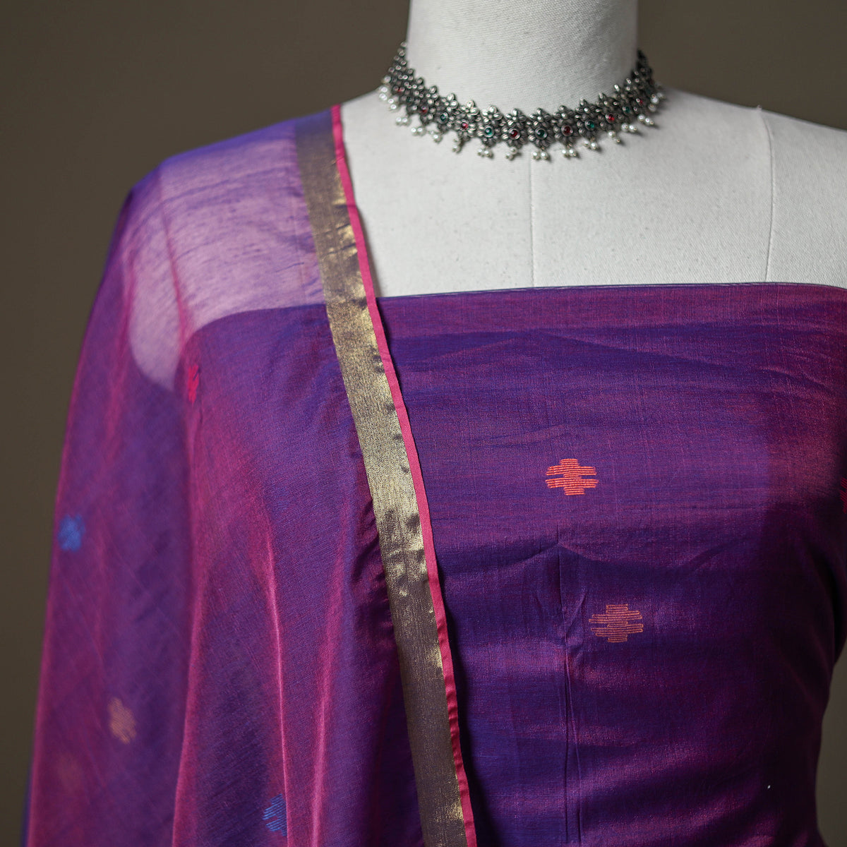 Jamdani Pure Handloom Muslin Unstitched Dress Material: Kurta with Dupatta 22