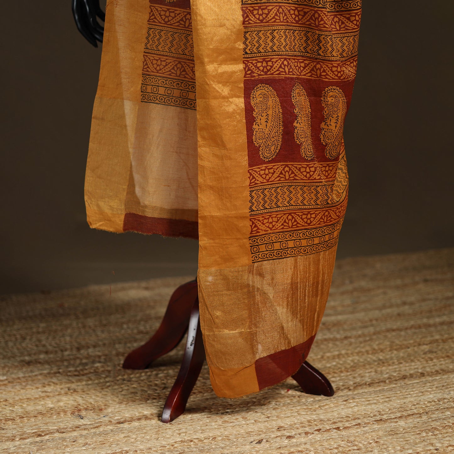 Bagh Hand Block Print Natural Dyed Tissue Zari Chanderi Silk Dupatta 11