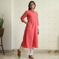 Pink - Jacquard Weave Cotton A-Line Kurta 08