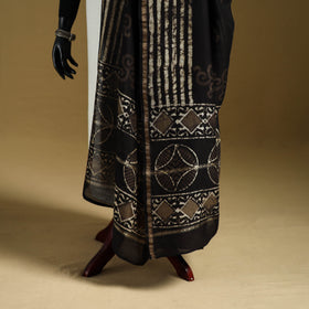 Black - Pipad Hand Block Print Natural Dyed Chanderi Silk Handloom Dupatta 04