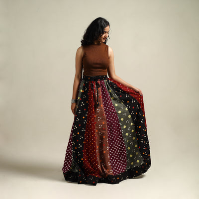 Multicolor - Bandhani Tie-Dye 24 Kali Patchwork Cotton Long Skirt 09