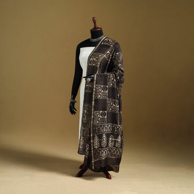 Brown - Pipad Hand Block Print Natural Dyed Chanderi Silk Handloom Dupatta 05