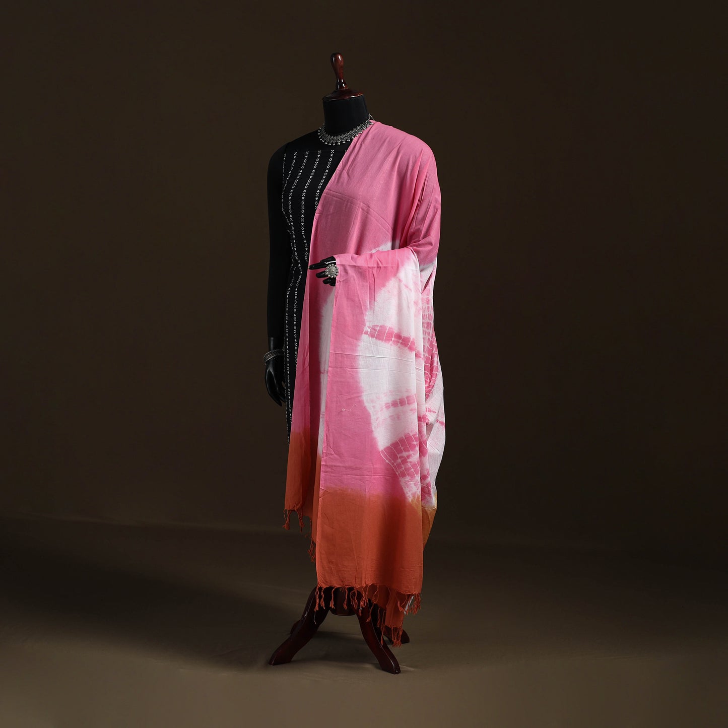 Shibori Tie-Dye Cotton Dupatta with Tassels 06