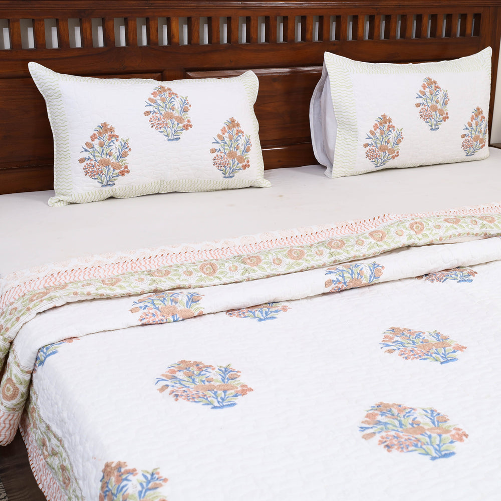 Double - Reversible Sanganeri Block Print Cotton Quilt Set 04