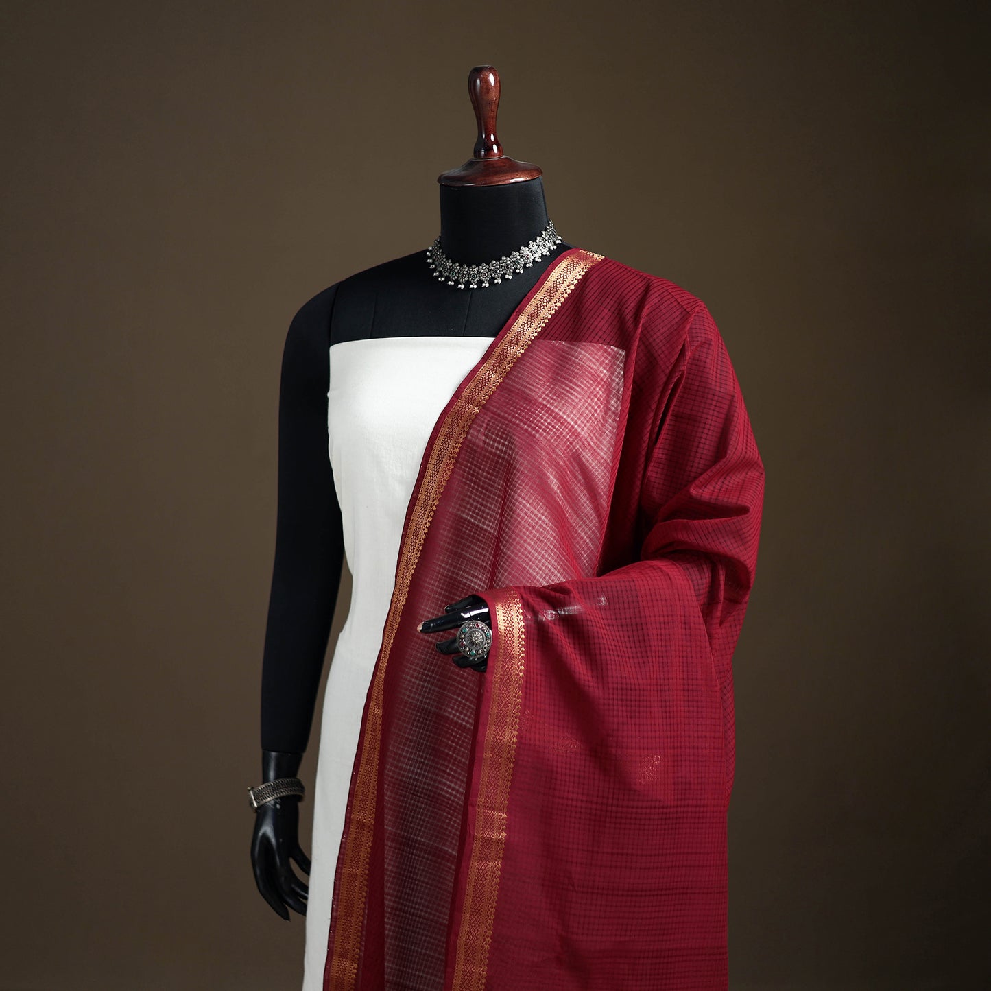 Pure Handloom Cotton Nizam Zari Border Mangalagiri Dupatta 10