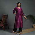 Purple Straight Handloom Chanderi Silk Tie-Dye Leheriya Kurta