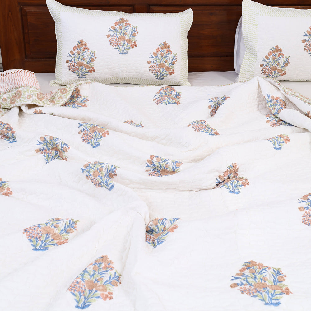 Double - Reversible Sanganeri Block Print Cotton Quilt Set 04