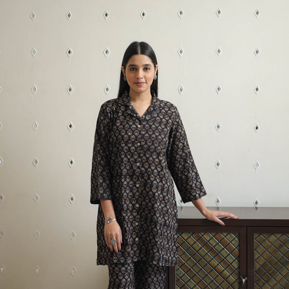 Black - Block Printed Cotton Ajrakh Co-ord Set 05