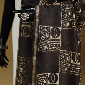 Brown - Pipad Hand Block Print Natural Dyed Chanderi Silk Handloom Dupatta 05