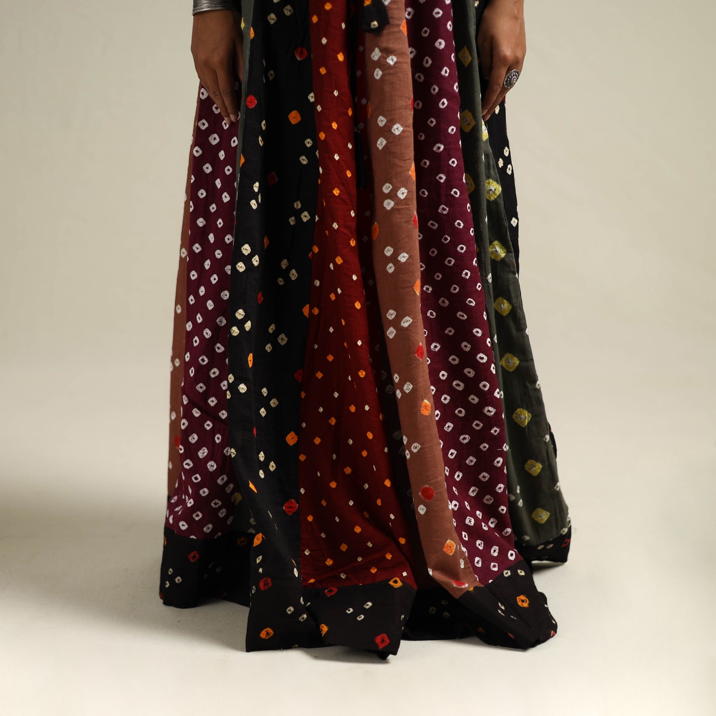 Multicolor - Bandhani Tie-Dye 24 Kali Patchwork Cotton Long Skirt 09