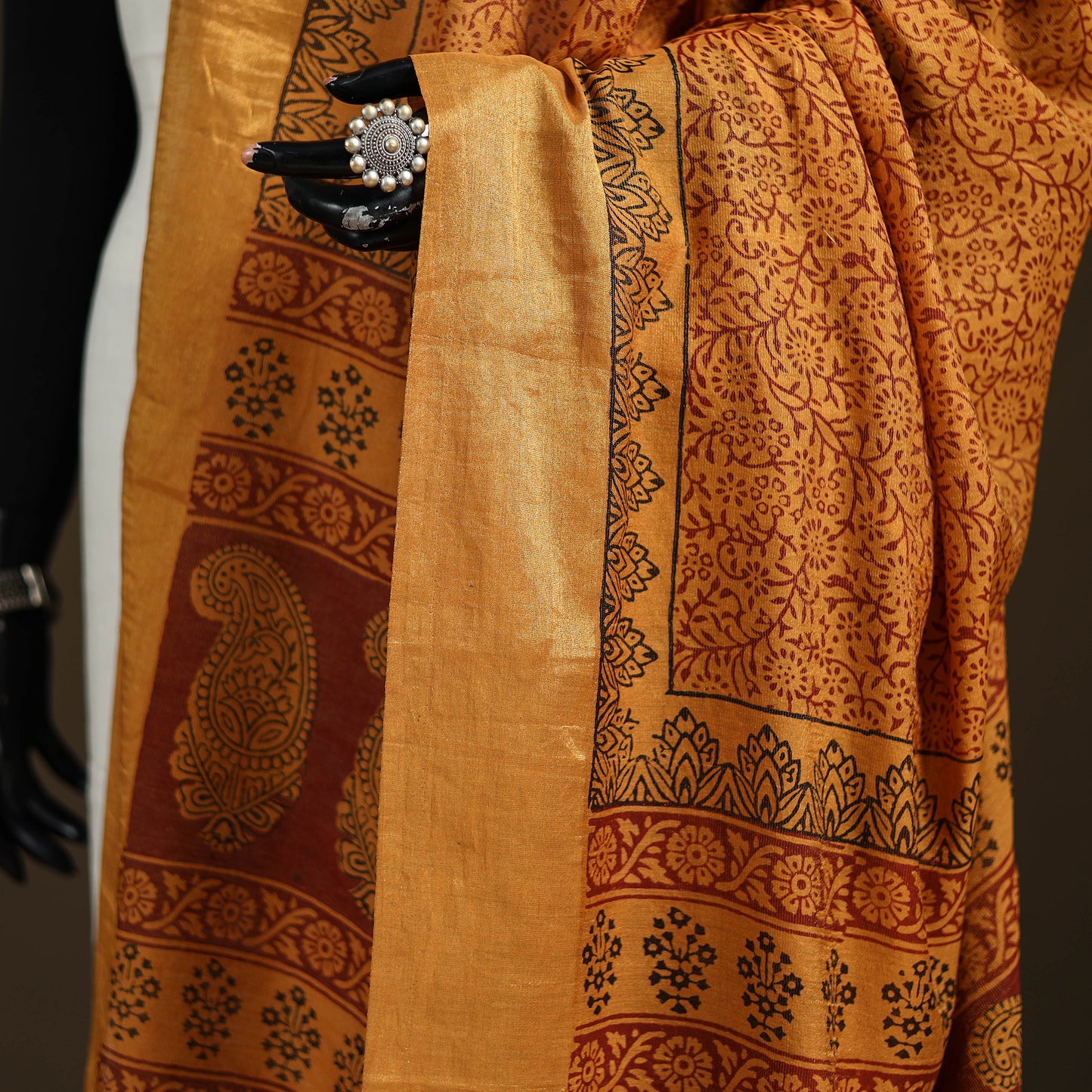Bagh Hand Block Print Natural Dyed Tissue Zari Chanderi Silk Dupatta 12