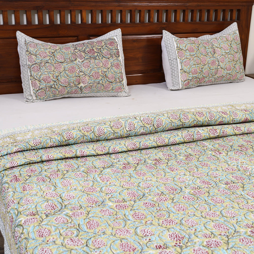 Double - Reversible Sanganeri Block Print Cotton Quilt Set 05