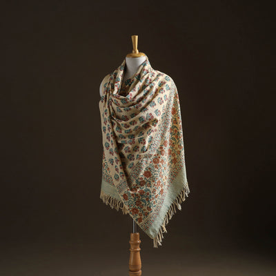 Floral Sanganeri Print Pure Merino Wool Handwoven Shawl 75
