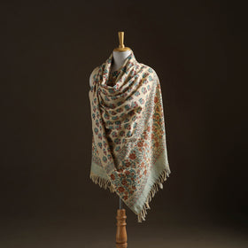 Floral Sanganeri Print Pure Merino Wool Handwoven Shawl 75