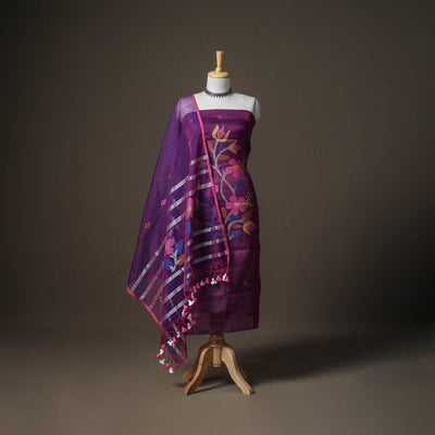 Jamdani Pure Handloom Muslin Unstitched Dress Material: Kurta with Dupatta 23