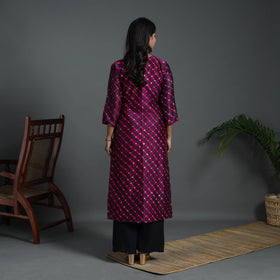 Purple Straight Handloom Chanderi Silk Tie-Dye Leheriya Kurta