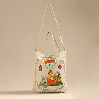 Beige - Pattachitra Handpainted Shoulder Bag from Odisha 29