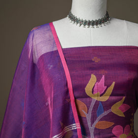 Jamdani Pure Handloom Muslin Unstitched Dress Material: Kurta with Dupatta 23