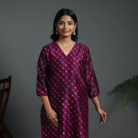 Purple Straight Handloom Chanderi Silk Tie-Dye Leheriya Kurta