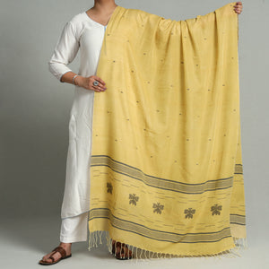 Yellow - Phulia Jamdani Buti Handloom Pure Cotton Dupatta