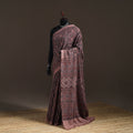 Brown - Handwoven Merino Wool Natural Dyed Hand Block Print Ajrakh Saree 02