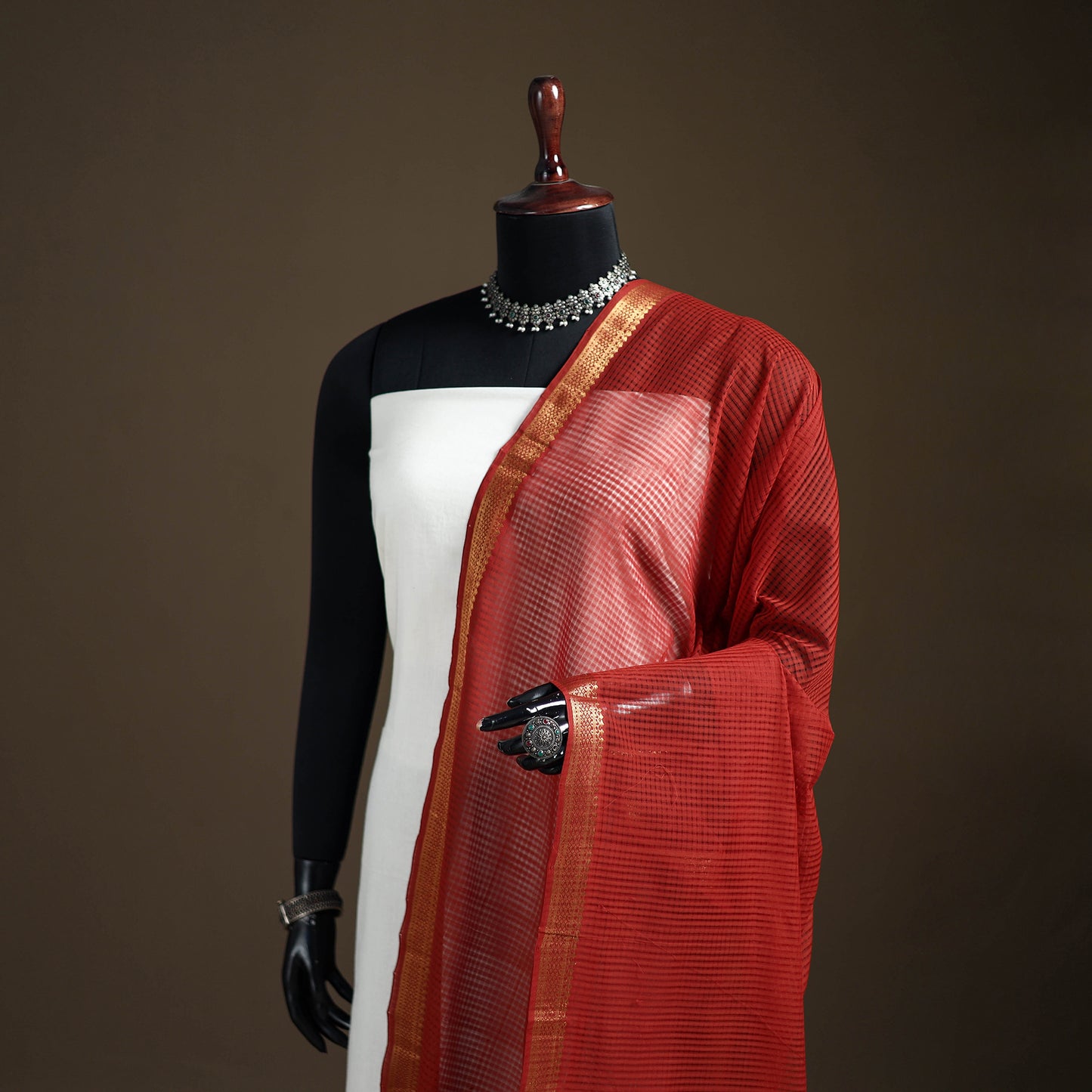 Pure Handloom Cotton Nizam Zari Border Mangalagiri Dupatta 11