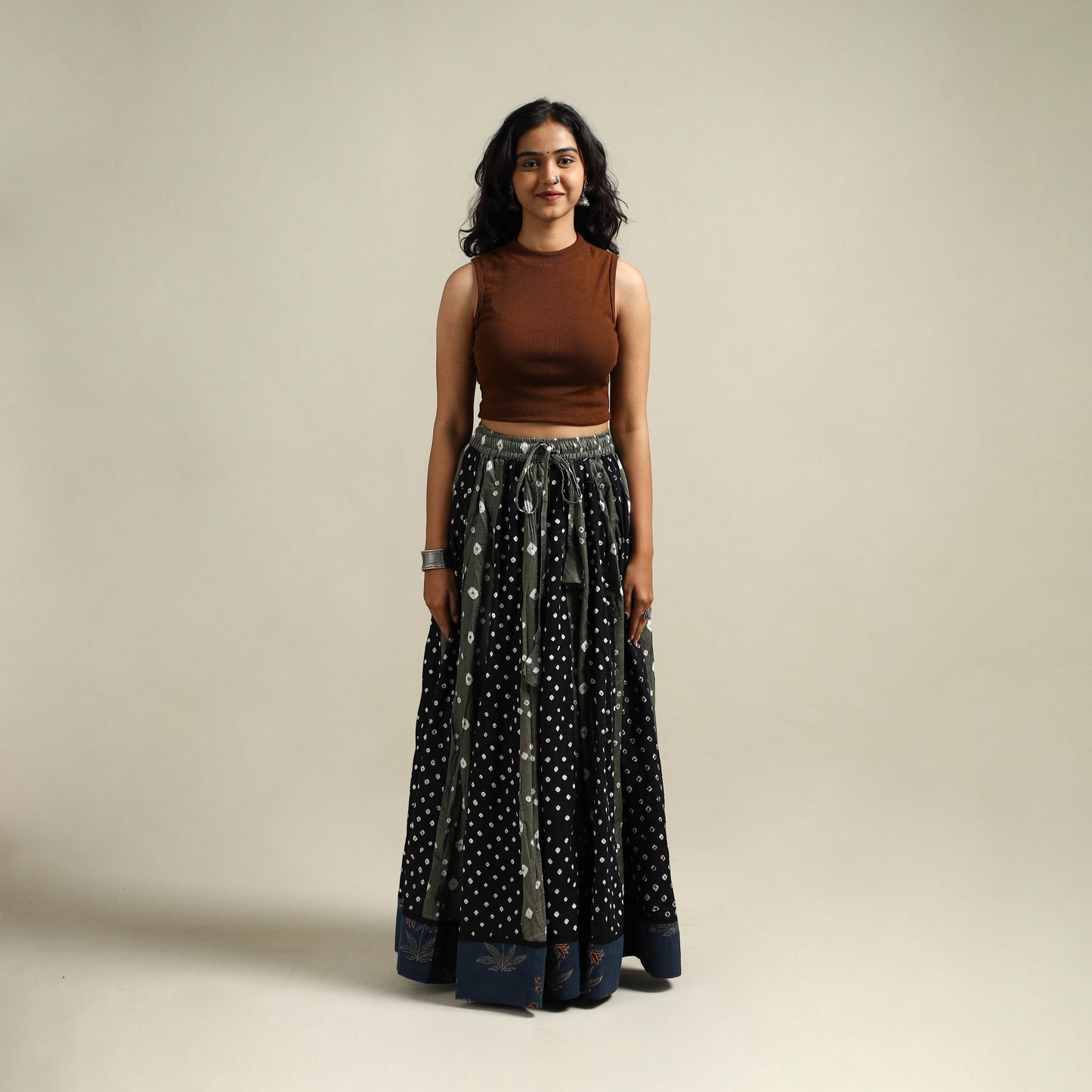 Multicolor - Bandhani Tie-Dye 24 Kali Patchwork Cotton Long Skirt 10