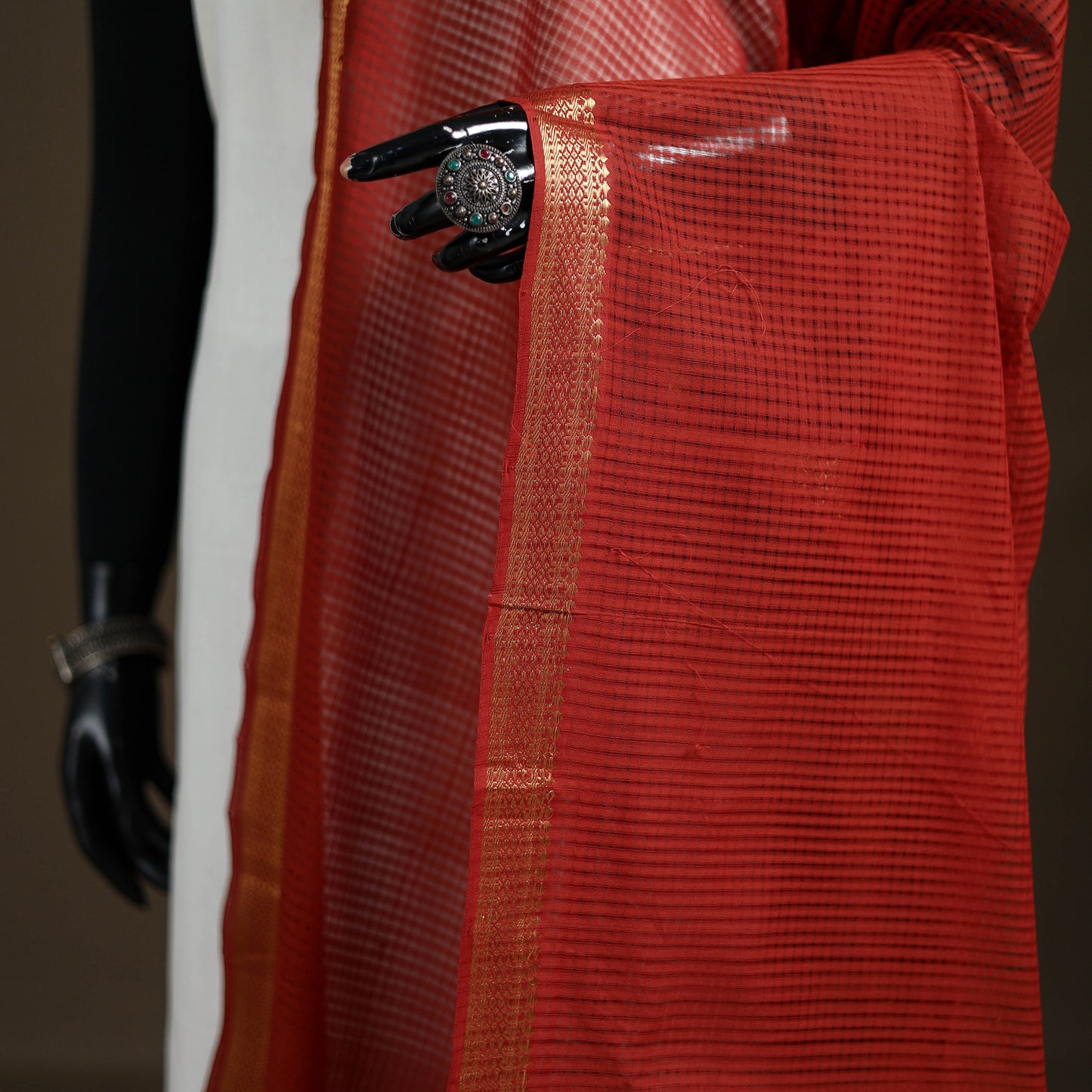 Pure Handloom Cotton Nizam Zari Border Mangalagiri Dupatta 11