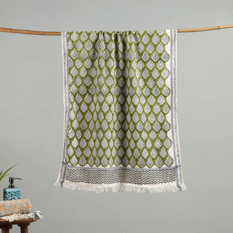 Green - cotton sanganeri towel 15 - handcrafted