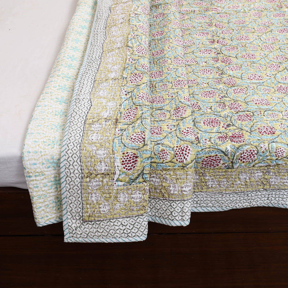 Double - Reversible Sanganeri Block Print Cotton Quilt Set 05