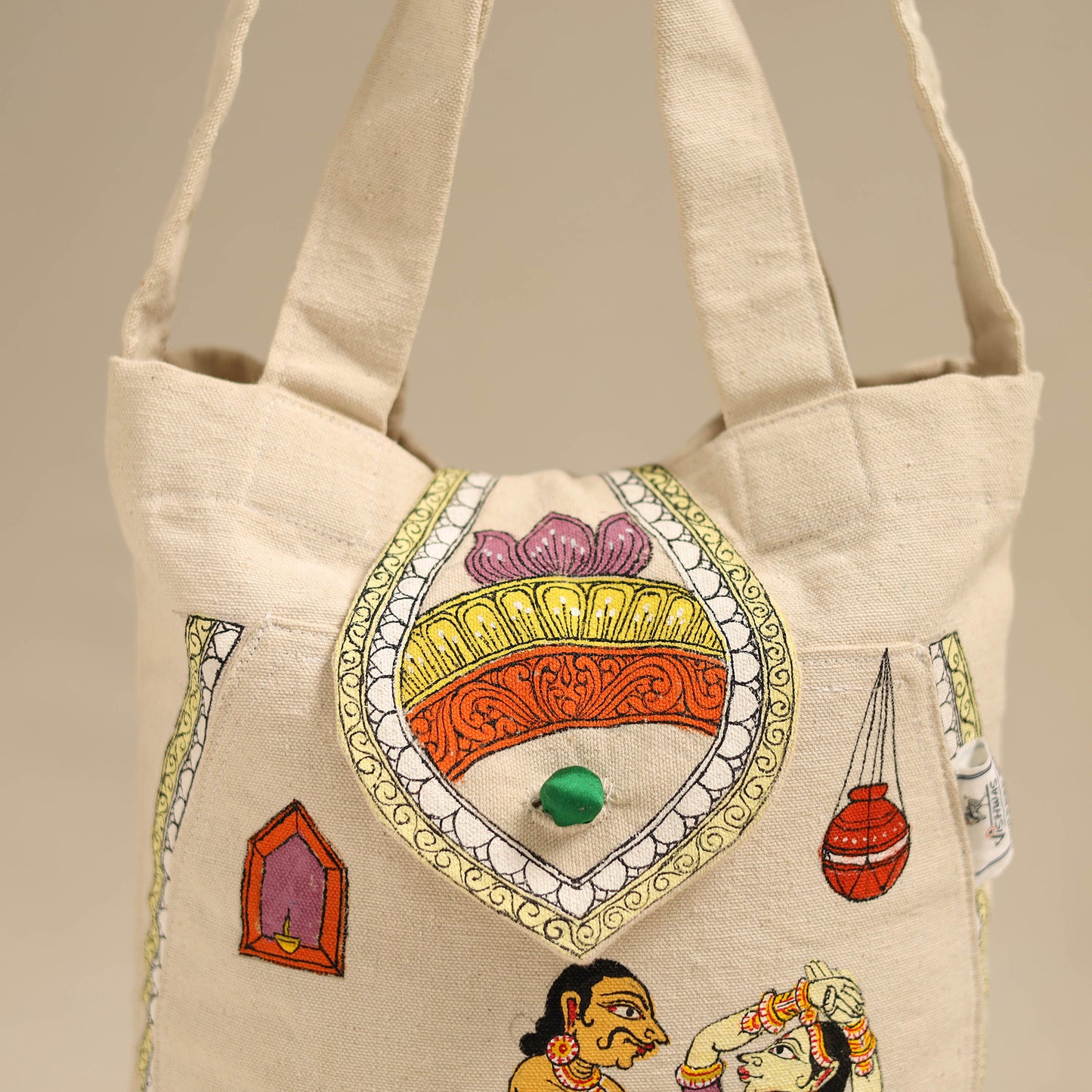 Beige - Pattachitra Handpainted Shoulder Bag from Odisha 29