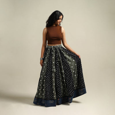 Multicolor - Bandhani Tie-Dye 24 Kali Patchwork Cotton Long Skirt 10