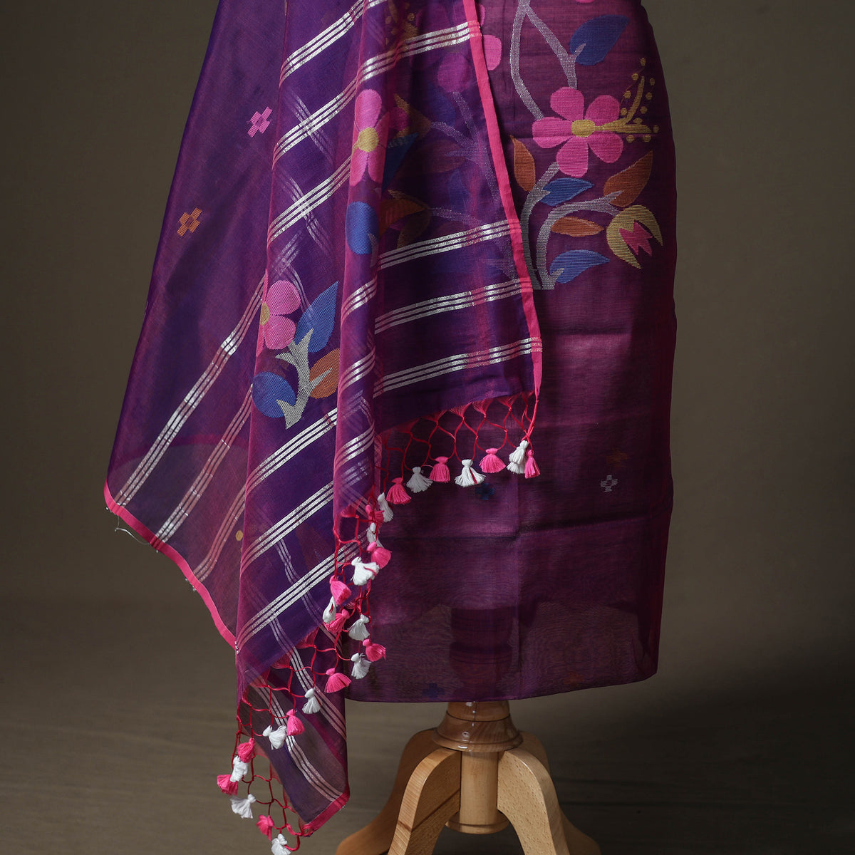 Jamdani Pure Handloom Muslin Unstitched Dress Material: Kurta with Dupatta 23