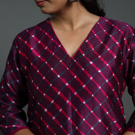 Purple Straight Handloom Chanderi Silk Tie-Dye Leheriya Kurta