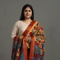 Yellow - Chanderi Silk Srikalahasti Handpainted Pen Kalamkari Dupatta 01