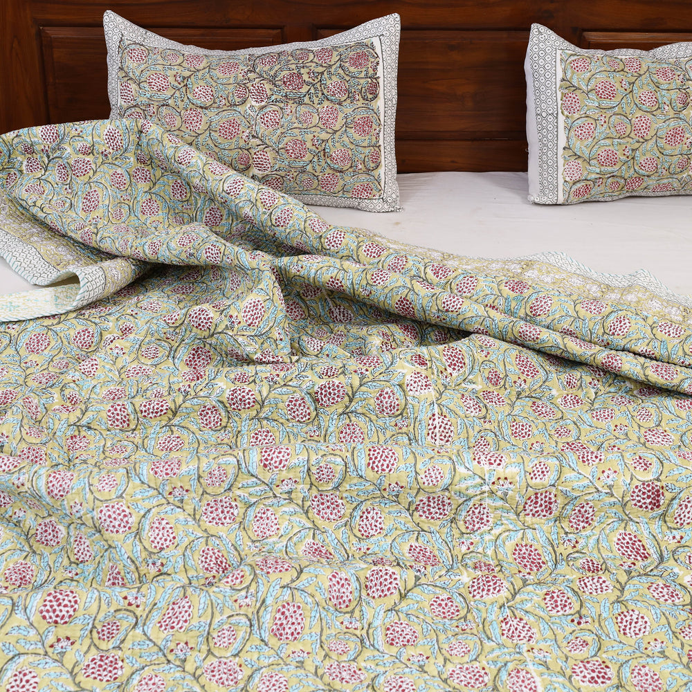 Double - Reversible Sanganeri Block Print Cotton Quilt Set 05