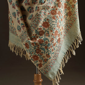 Floral Sanganeri Print Pure Merino Wool Handwoven Shawl 75