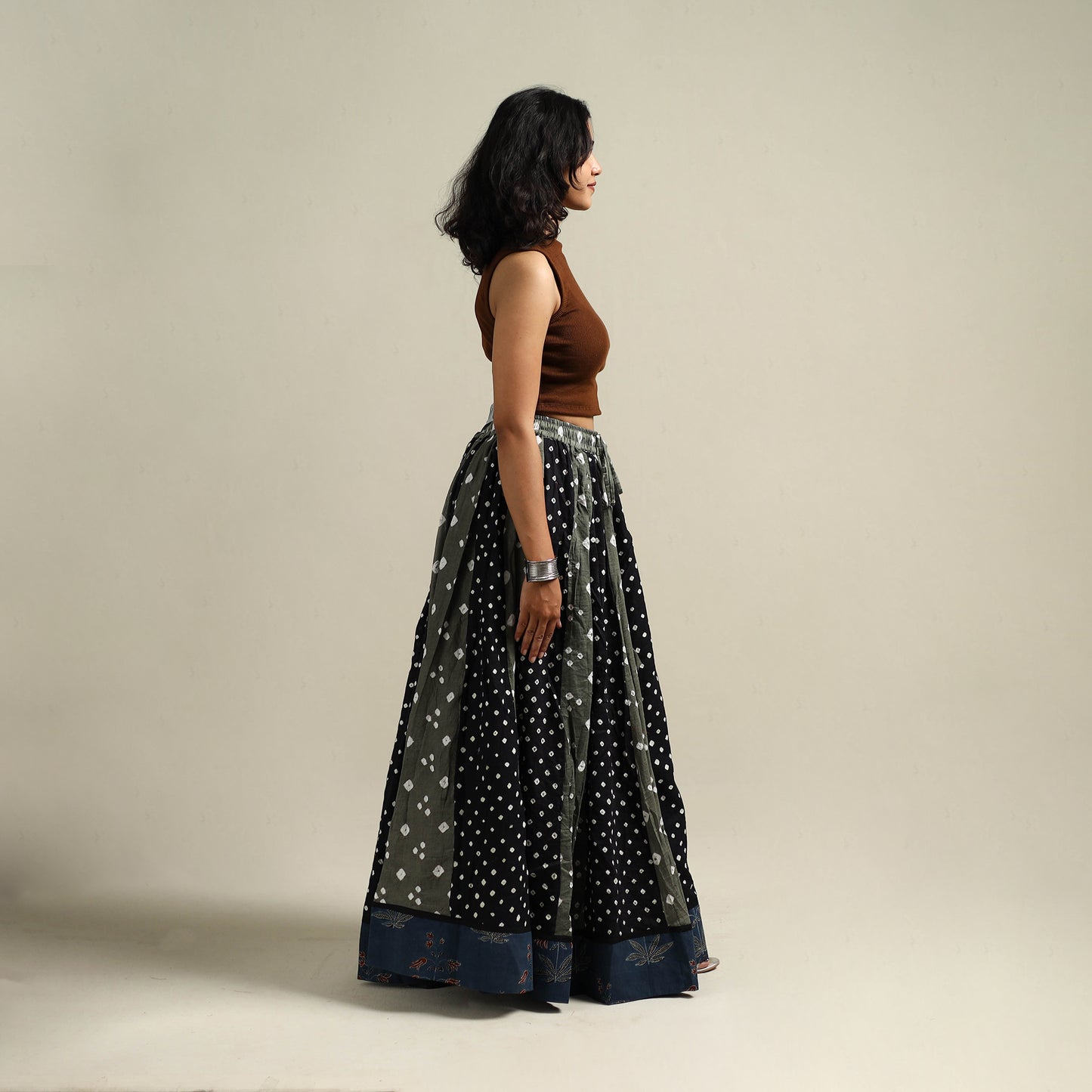 Multicolor - Bandhani Tie-Dye 24 Kali Patchwork Cotton Long Skirt 10