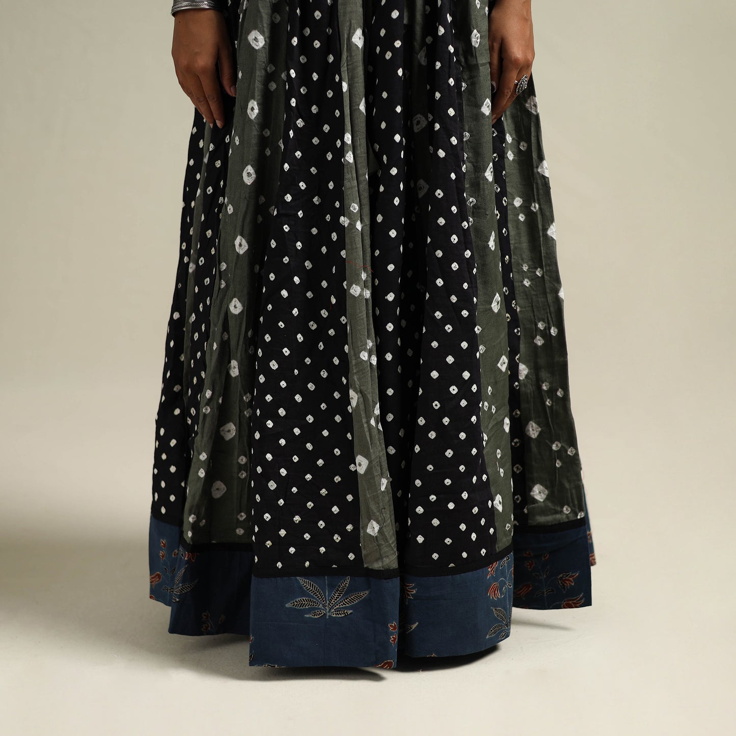 Multicolor - Bandhani Tie-Dye 24 Kali Patchwork Cotton Long Skirt 10