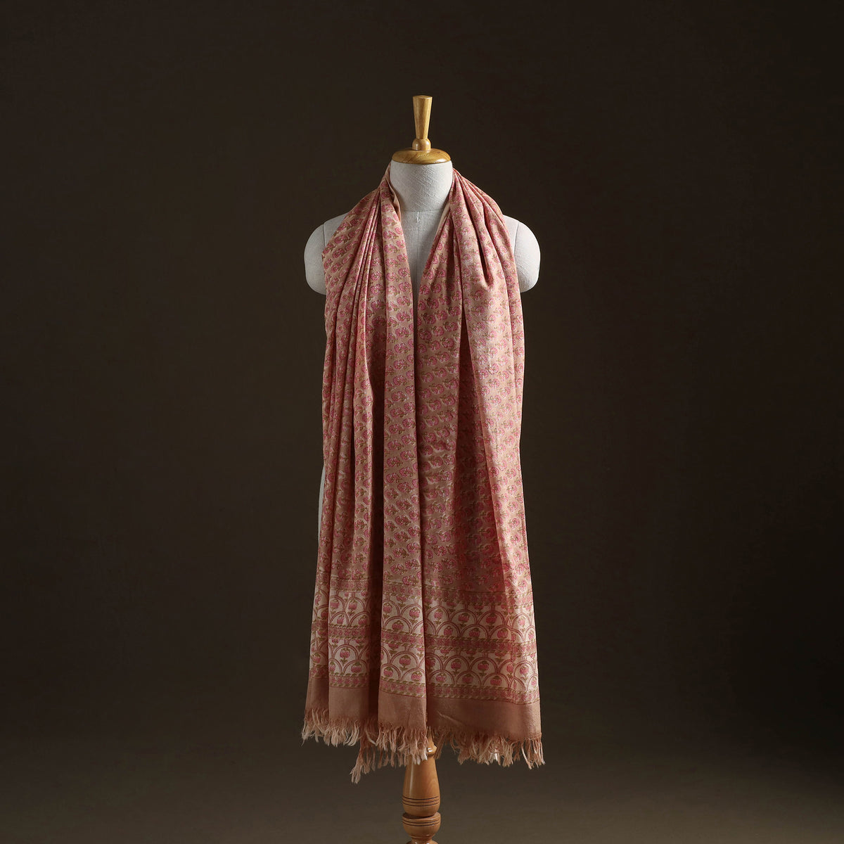 Floral Sanganeri Print Pure Merino Wool Handwoven Shawl 76