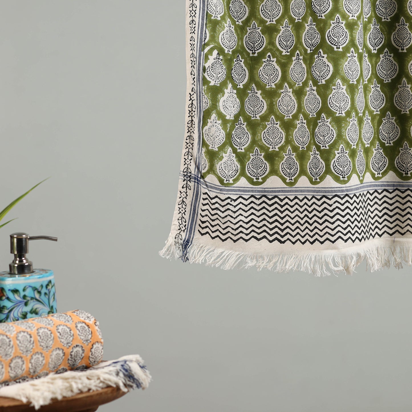 Green - cotton sanganeri towel 15 - handcrafted